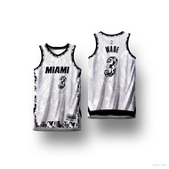 Basketball Jersey Black Customized Name and Number Miami  ACE NBA Jersey MIAMI HEAT WADE WHITE BLACK