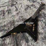 Custom JackSon V special irregular body shape single bridge pickup gold hardware ebony fingerboard electric guitar in black color accept guitar and bass OEM