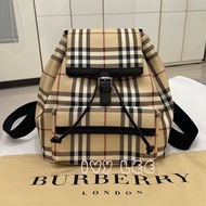 BURBERRY The Rucksack 經典 格紋 防水 PVC 黑色 皮革 抽繩 後背包 肩背包  二手精品