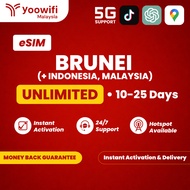 Yoowifi Instant eSIM Brunei (+ Indonesia, Malaysia) | Long Stay 10-25 Days | Daily Data