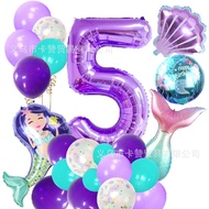 Mermaid Balloon Set Purple Big Number Mermaid Princess Birthday Decoration Balloon Party Decorations