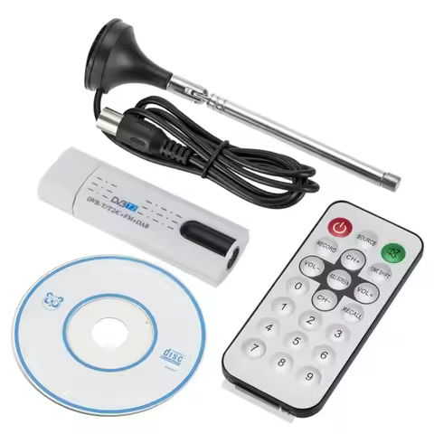 Digital Satellite T2 TV Tuner with Antenna Remote TV Receiver -T2/-/DVB-C/FM/USB TV Stick PC