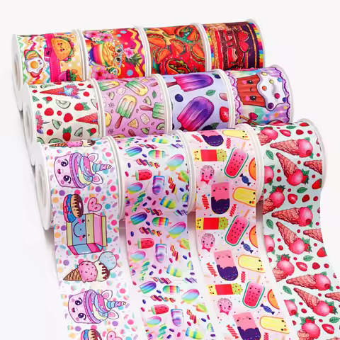5 Yards Burrito Dessert Food Printed Grosgrain Satin Ribbons For Bows DIY Craft Decoration Packaging