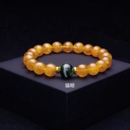 綠貓眼碧璽搭黃碧璽 智慧與財富的守護手鍊 手環 QBR-00111