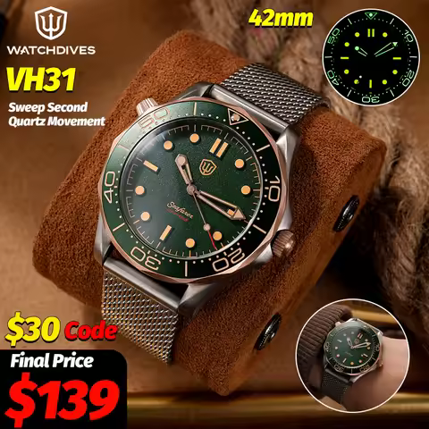 Watchdives WD007Q 42Mm Vintage Titanium Quartz Watch 007 NTTD VH31 Sweep Movement Sapphire Waterproo