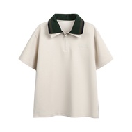 Loose Fit Color Block Polo Shirt Short Sleeve T-Shirt Womens New 2025 Chant2nd American Retro Style 