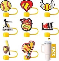 8-Piece Softball Series Straw Covers for Stanley Cup, 0.4in/10mm Diameter Straw Toppers Cap,Compatib
