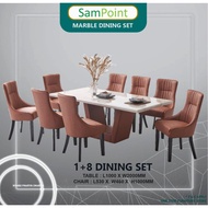 🔥READY STOCK🔥SamPoint_8 Seater Marble Dining Set_1 Table + 8 Chairs_Siap Pasang / Marble Meja Makan / Ikea Dining Set