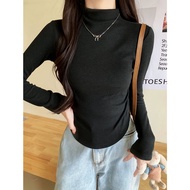 white july🌸พร้อมส่ง เสื้อยืดสวยๆผู้หญิง เสื้อยืดรัดรูป เสื้อยืดแขนยาวทรงสลิมคอเต่าสไตล์เกาหลี เสื้อล
