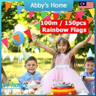【Ready Stock】100m/150pcs Colorful Triangle Flags / Wedding Festival Holiday Party Decor / Outdoor Pe