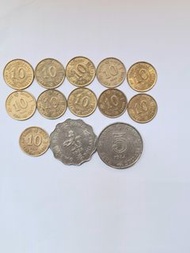 香港硬幣 84年2元,5元.1毫十92年1毫10個
