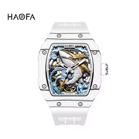 Haofa Automatic Man Watch Luminous Shark Dial Self-Wind Carbon Fiber Case Men's Luxury Watches 1990