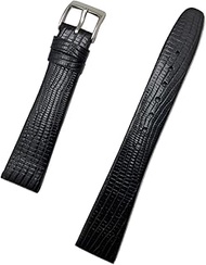 18mm Black Genuine Leather Watch Band | Elegant, Flat, Tail Lizard Grained Replacement Wrist Strap t