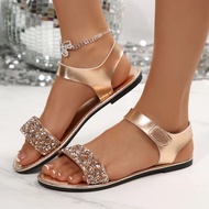 Women's Gold Silver Sequin Flat Sandals 2026 Summer Lightweight Non-slip Roman Sandals Woman Plus Si