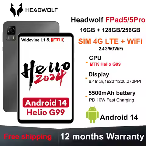 HEADWOLF FPad5/Pro Android 14 tablet 8.4 inch Max 16GB Ram 128GB/256GB UFS2.1 Octa-core G99 Tablet P