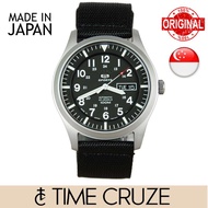 [Time Cruze] Seiko 5 Sports Automatic Japan Made Nylon Strap Black Dial Men Watch SNZG15 SNZG15J1 SNZG15J