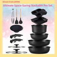 CAROTE 14-Piece Non-Stick Cookware Set IH & Gas Detachable Handle Titanium Coating Black