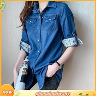 SUNWISHSWS-M43 Women Long Blouse Demin Middle-Long Blouse For Women aju Denim Jeans Muslimah Jaket L