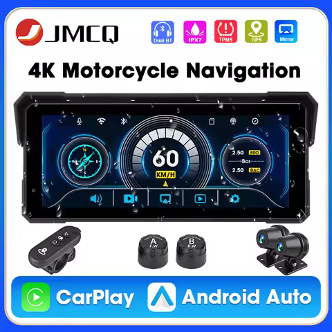 5/8.1 inch Motorcycle Carplay GPS Navigation 4K+1080P Dual Lens Moto DVR Wireless Carplay Android Au