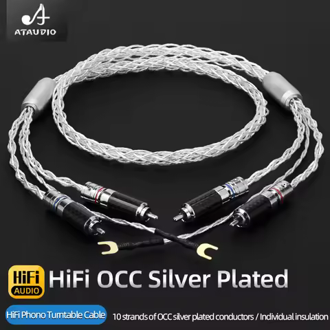 ATAUDIO HiFi Audio Phono Tonearm Cable OCC Silver Plated 2RCA Cable with Ground Wire LP Vinyl Chassi