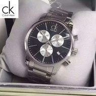 Calvin Klein男錶 ck手錶 City系列大三眼計時手錶 商務休閒手錶 石英錶 夜光日曆防水手錶 多功能計時碼鋼帶錶 男士腕錶K2G2714X