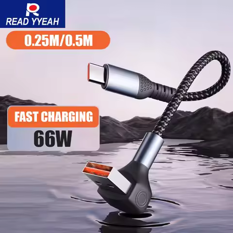 90℃ Elbow USB Type C Cable 66W 6A Type C to Type C Fast Charging Data Cord For iPhone15 0.25M/0.5M S