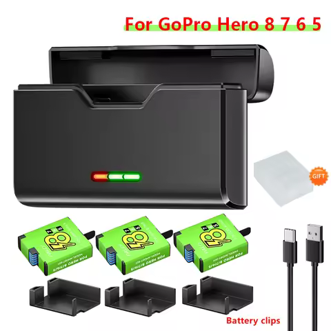 For GoPro 8 Hero 7 hero 6 hero 5 Battery + 3-Slots Storage Box Charger with Type C for GoPro 12 11 1