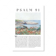 Inspirational Scripture Wall Art: Psalm 23, 91, 121 Bible Verses with Poppy Field Monet Impressionis