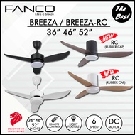 FANCO BREEZA / BREEZA-RC 36 / 46 / 52 INCHES DC MOTOR 3 COLOR LED LIGHT 3 BLADE CEILING FAN