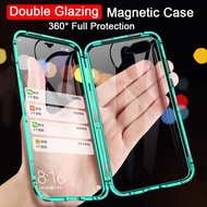 Magnet Casing Hp Oppo AX3S AX5 OppoAX5 Double Sided Glass Flip Phone Case Magnetic Magnet Metal Bumper Full 360° Protection Hard Cases Cover