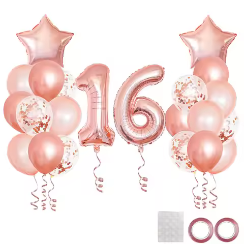 25pcs Rose Gold Mixed Balloons 16th 61st Birthday Party Decorations 16 61 Years Old Girl Woman Birth