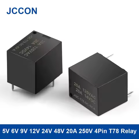 10Pcs 5V 6V 9V 12V 24V 48V DC Power Relay 20A 250VAC 4Pin Relays PCB Type Black Automobile Relay T78
