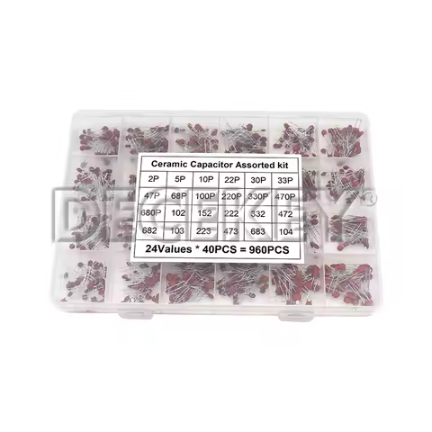 960Pcs/ lot Ceramic capacitor Assortment Kit 2PF-0.1UF 50V Ceramic capacitors set 24value*40pcs diy 