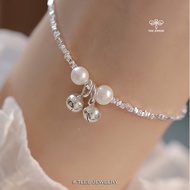 Lắc tay bạc nữ TLEE vòng tay hạt vụn bạc mix charm chuông đôi xinh xắn TLEE JEWELRY LT0309
