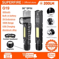 Superfire G19/G19-S Đa Chức Năng Đèn Pin Có Thể Sạc Lại 90 Độ Twist Quay Đèn làm việc Đa Chế Độ Chiế