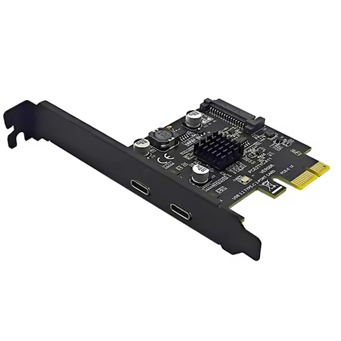 2Port TYPE-C PCIE Card PCI Express 3.0 X1 to Dual USB-C Expansion Card SATA Power USB3.2 Gen2 10Gbps