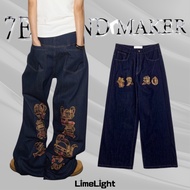 LimeLight 7EE {Plaid Patchwork} Ten Thousand Needles Embroidered Letters Retro Jeans Outline Loose G