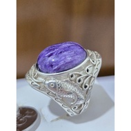 A66, 925 silver bertatahkan cincin batu emas naga ungu, berat 12.35 gram, saiz: boleh laras, saiz pe