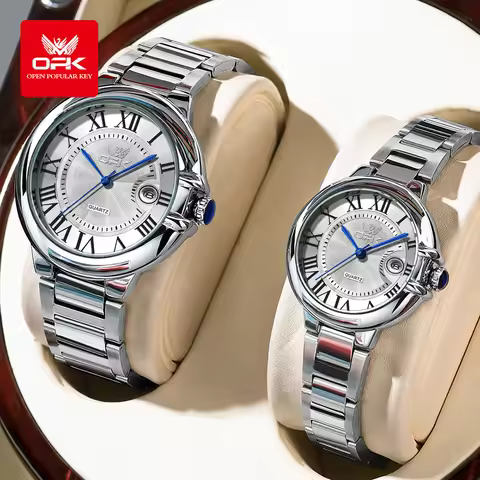 OPK 6039 Couple Watches Roman Scale Stainless steel Waterproof Quartz Watch for Men Women