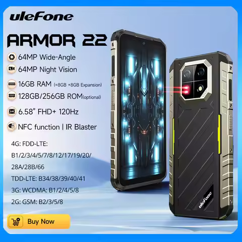 Ulefone Armor 22 Rugged Phone,16GB (8GB+8GB) RAM,128GB/256GB ROM, Android 14Smartphone,NFC 64MP Nigh