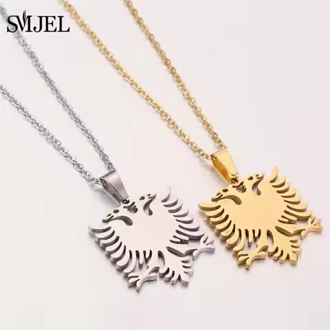 SMJEL Byzantine Eagle Necklace Albanian Stainless Steel Women Men Unisex Chain Necklaces Mystery Gif