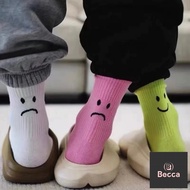 Becca-g0403 Fluorescent/Black White Smiley Face AB Socks Women Middle