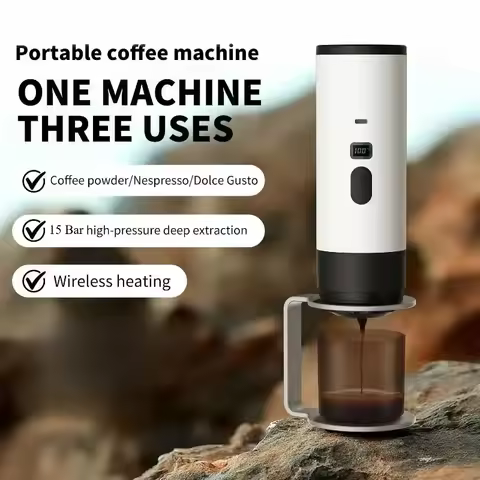 Electric Portable Espresso Coffee Maker for Home/ Car/ Camping, 3-in-1 Type-C Charge Capsule Powder 