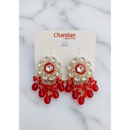 Indian jewellery Floral Kundan Red Beaded Statement Earrings