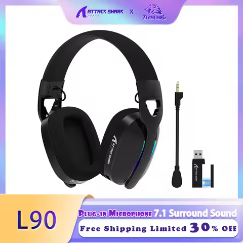 ATTACK SHARK L90 Flodable Ultra-Light Wireless Gaming Headset, 7.1 Surround Sound, BT5.3/2.4Ghz/Wire