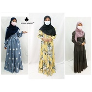 DR7010 (Jessica Minkoff) Jubah Muslimah Bunga Ropol Bertingkat Wudhuk Friendly Muslimah Floral Dress Raya Labuh Bercorak