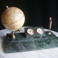 【老時光 OLD-TIME】早期二手台灣製大理石座地球儀時鐘筆收納組