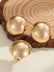 1 đôi Bông tai & Bộ nhẫn 1 chiếc, Bông tai hình quả cầu kim loại phong cách HongKong, Phụ kiện bán b