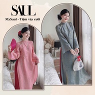 Renovated Ao Dai with Rattan Pattern, Shiny Silk Material, Elegant Straight Form - MySaul Wedding Dr