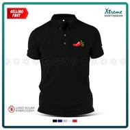 Polo T-Shirt Sulam Chilis Grill & Bar Fajitas Tex-Mex Fast Food Family Baju Lelaki Cotton Embroider 